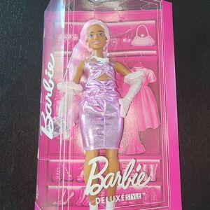 Barbie Metallic Pink Dress with White Gloves and Headband